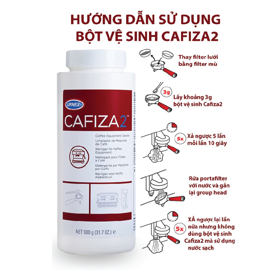 CAFIZA 2 Chính Hãng - Bột vệ sinh máy pha cà phê chuyên nghiệp  (900 gram) Urnex Mỹ - Hàng nhập khẩu – An toàn thực