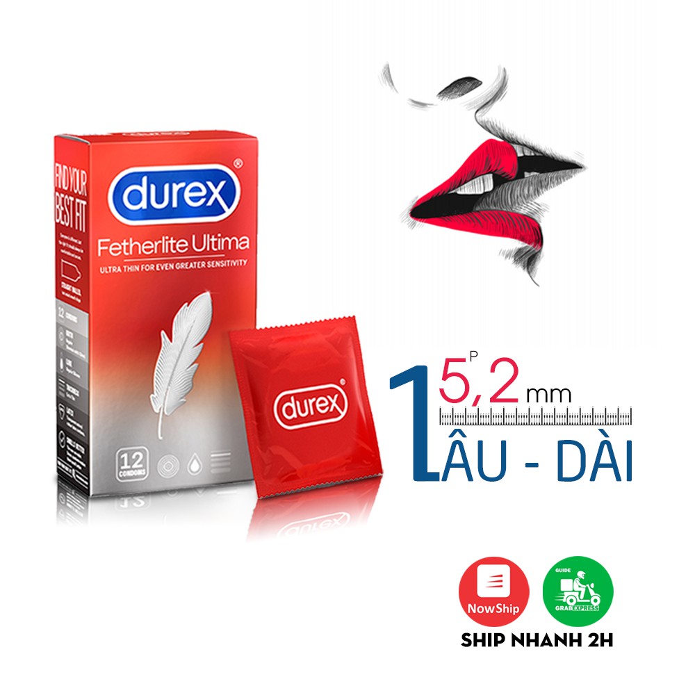 [Hàng Chính Hãng] - Bao Cao Su SIÊU MỎNG Durex Fetherlite Ultima Size 49-52mm - Hộp 12 cái