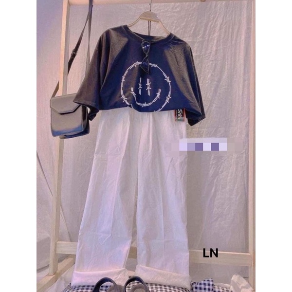 Sét áo mặt cười gai + quần kaki trắng TH6