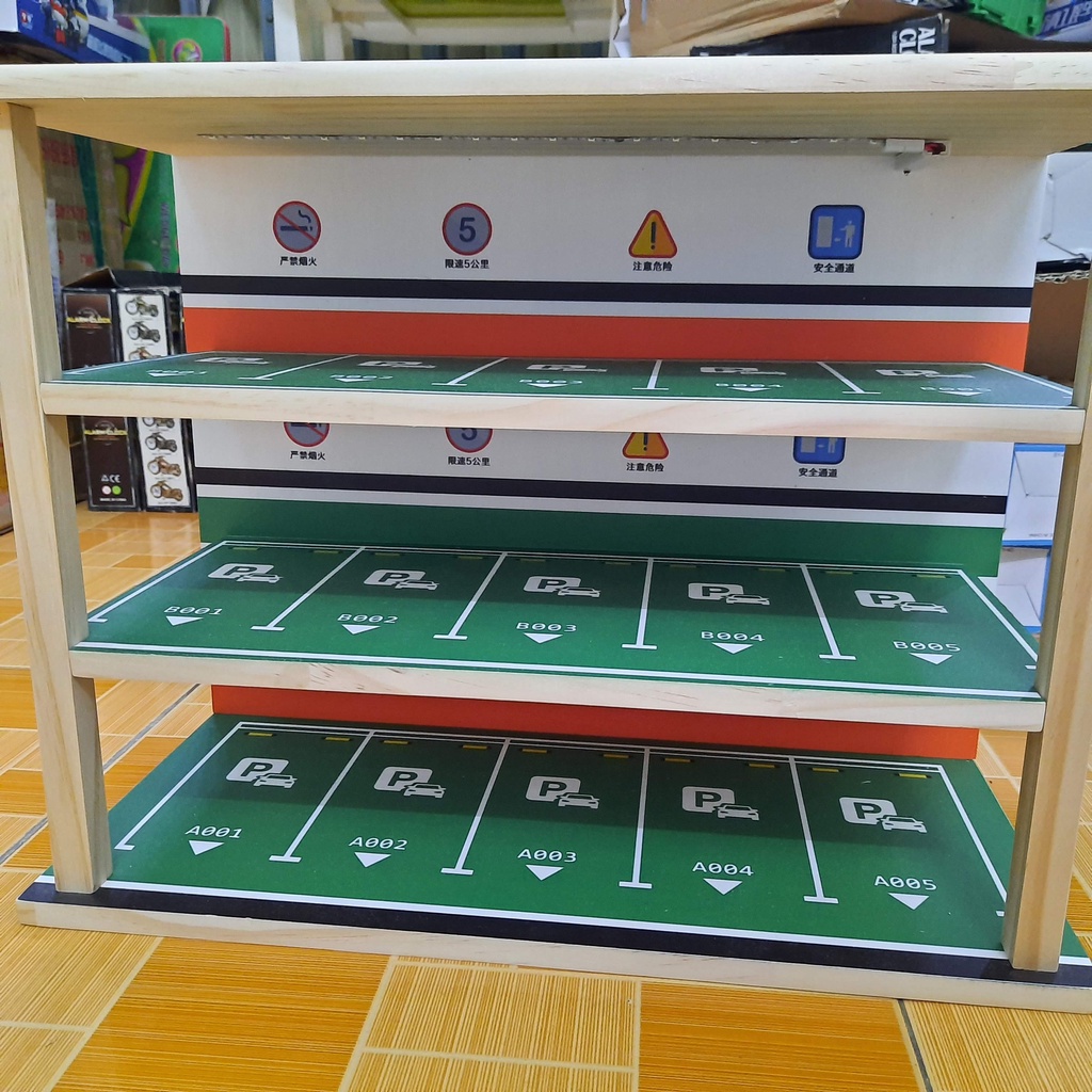 Kệ để xe mô hình ô tô tỉ lệ 1:32 để được 10 xe ( 2 tầng)15 xe ( 3 tầng) - Gara /Parking lot được làm bằng gỗ có đèn sáng