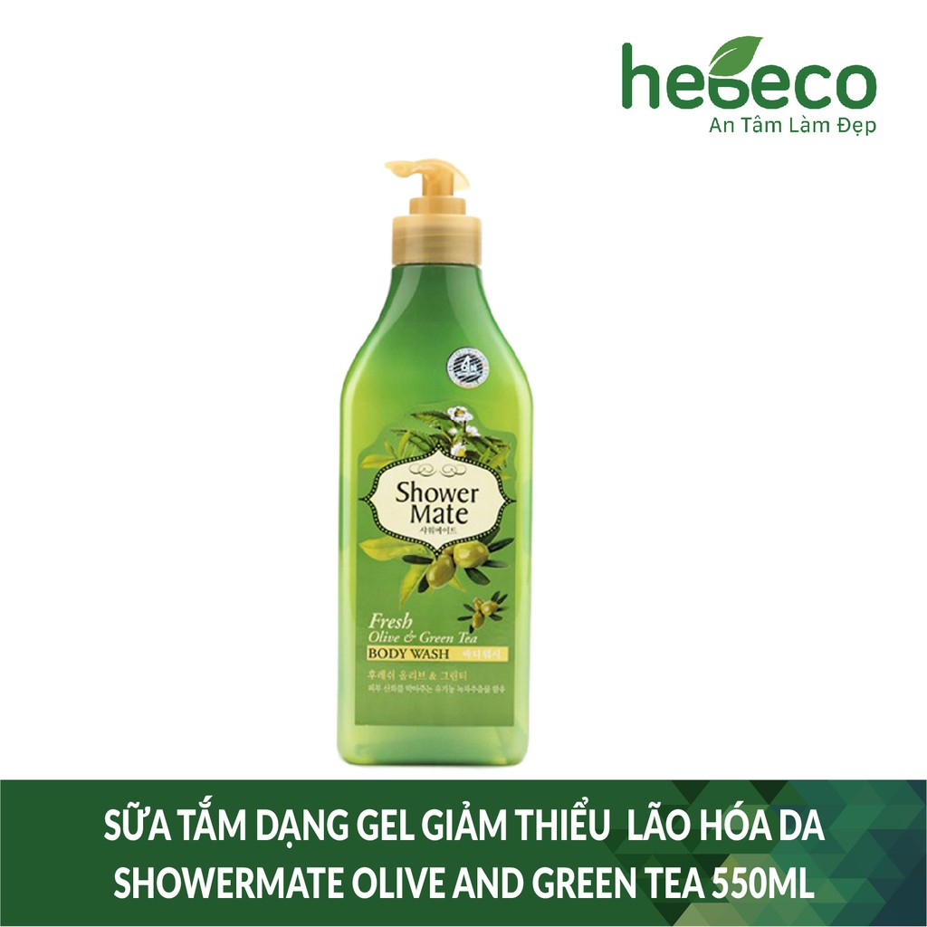 Sữa tắm dạng Gel giảm thiểu quá trình lão hóa da Showermate Olive and Green Tea 550ml -  Hàn Quốc Chính Hãng