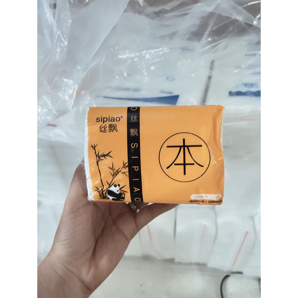 ( Bịch 10 gói ) Giấy ăn gấu trúc sipao TRẮNG gói rút, giấy top gia hàng cao cấp