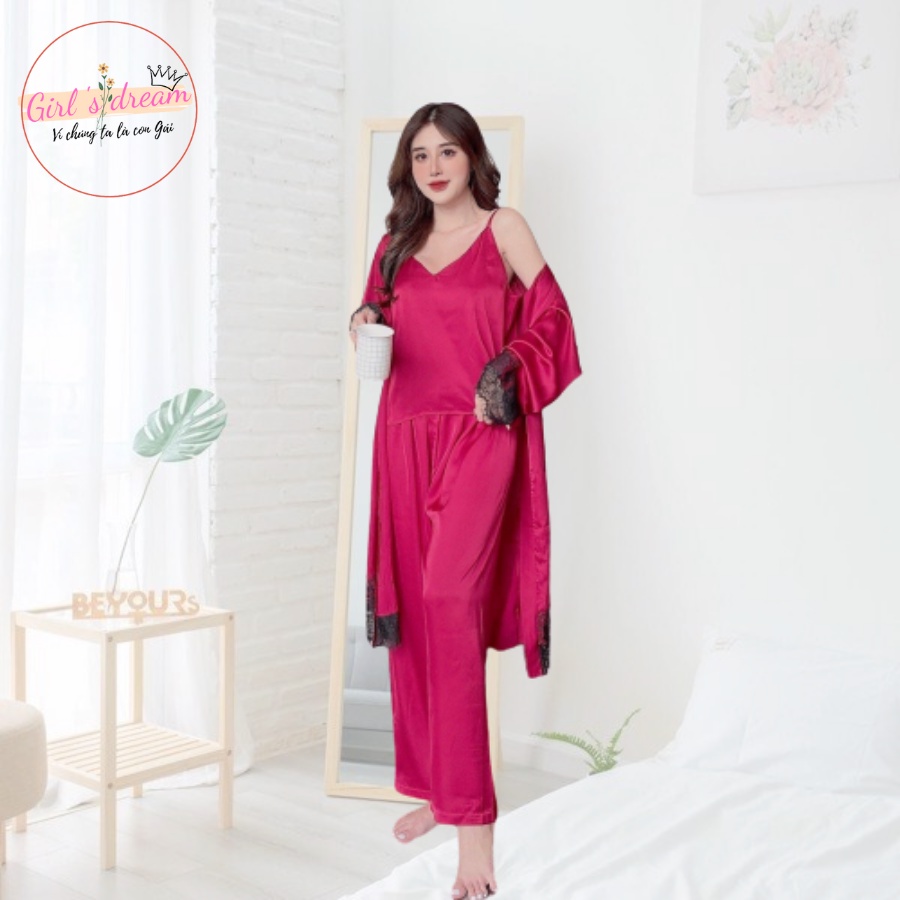 Đồ ngủ lụa 2 dây kết hợp áo choàng Quyến Rũ, Sang Trọng |Girl's dream| Hàng lụa thiết kế đẹp tỉ mĩ | BigBuy360 - bigbuy360.vn