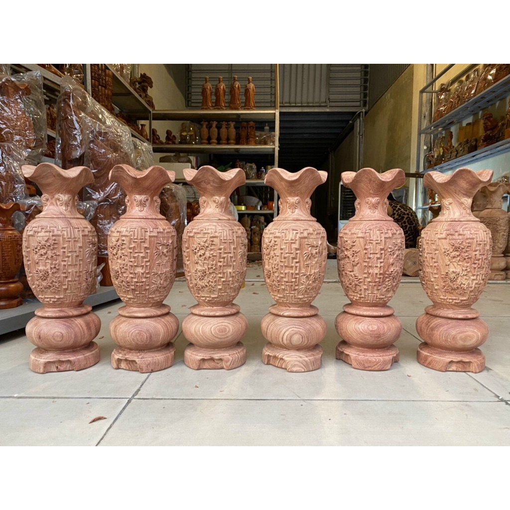 Lục Bình Tứ Quý, Gỗ Hương, Trạm Khắc Tinh Sảo Sắc Nét, KT: Cao30*10