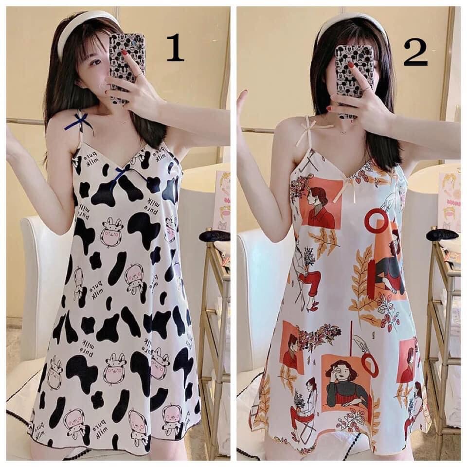 Váy Ngủ 2 Dây Lụa Cao Cấp, Đầm Ngủ Dễ Thương