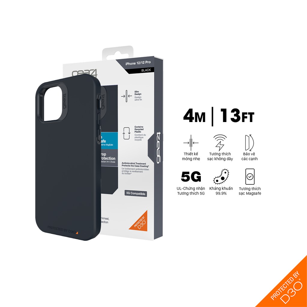 Ốp lưng chống sốc Gear4 D3O Rio Snap 4m hỗ trợ sạc hỗ trợ sạc không dây cho iPhone 12 series