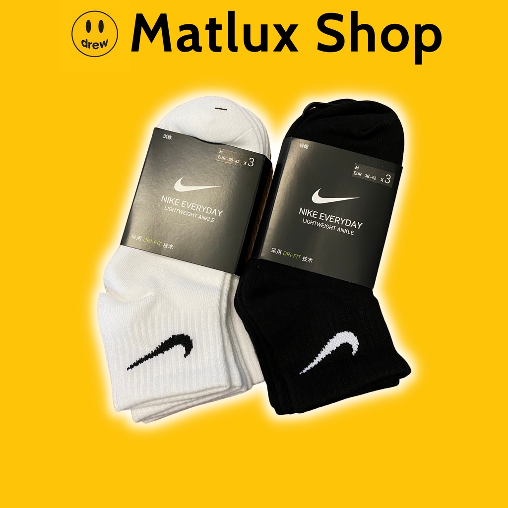 Tất NIKE dệt kim cổ ngắn Matlux cao cấp loại đẹp (Đen/Trắng), Vớ NIKE cổ mid chất liệu cotton co giãn thoáng mát dày dặn