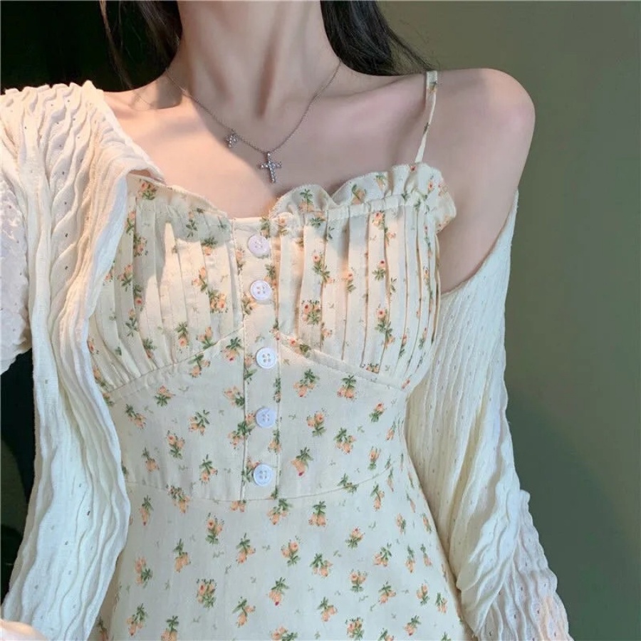 Váy Hoa Nhí Đầm Hoa Hai Dây, Áo Khoác Cardigan Mỏng Thiết Kế Phong Cách Hàn Quốc Cao Cấp - De Mila VHN56 | BigBuy360 - bigbuy360.vn