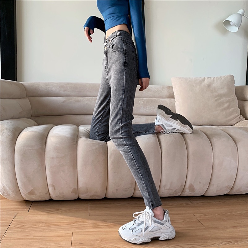 IELGY   Quần jeans Lửng Lưng Cao Thời Trang Dành Cho Nữ