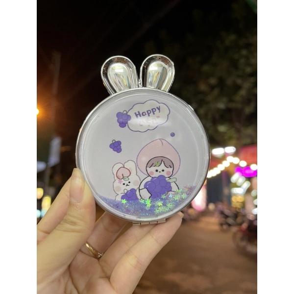 Gương cầm tay mini  hình  tai thỏ nhũ kim tuyến
