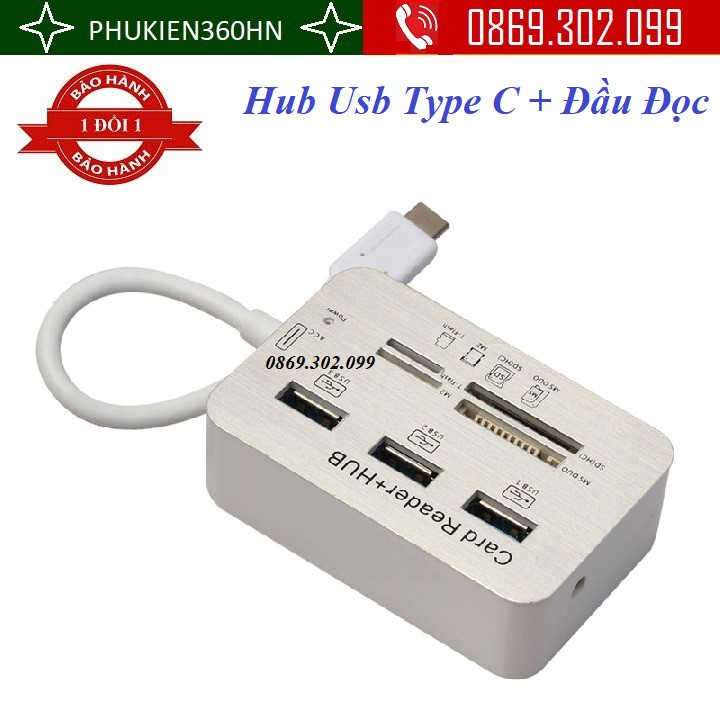 Hub Usb cổng Type C + Đầu Đọc Thẻ Đa Năng