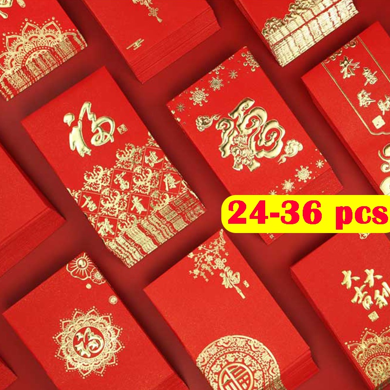 Set 24-36 Bao Lì Xì Đỏ 2022 Phong Cách Trung Hoa 2022 Trang Trí Tiệc Cưới 24-36 pcs Red packet 2022 red envelope angpow angpao packet 2022 chinese year tiger wedding packets birthday cartoon long short bag