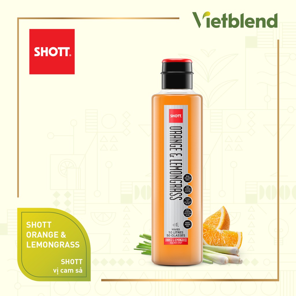 Syrup SHOTT vị Cam Sả chai 1L - Thích hợp pha trà đào, trà đào cam sả - 100% từ New Zealand