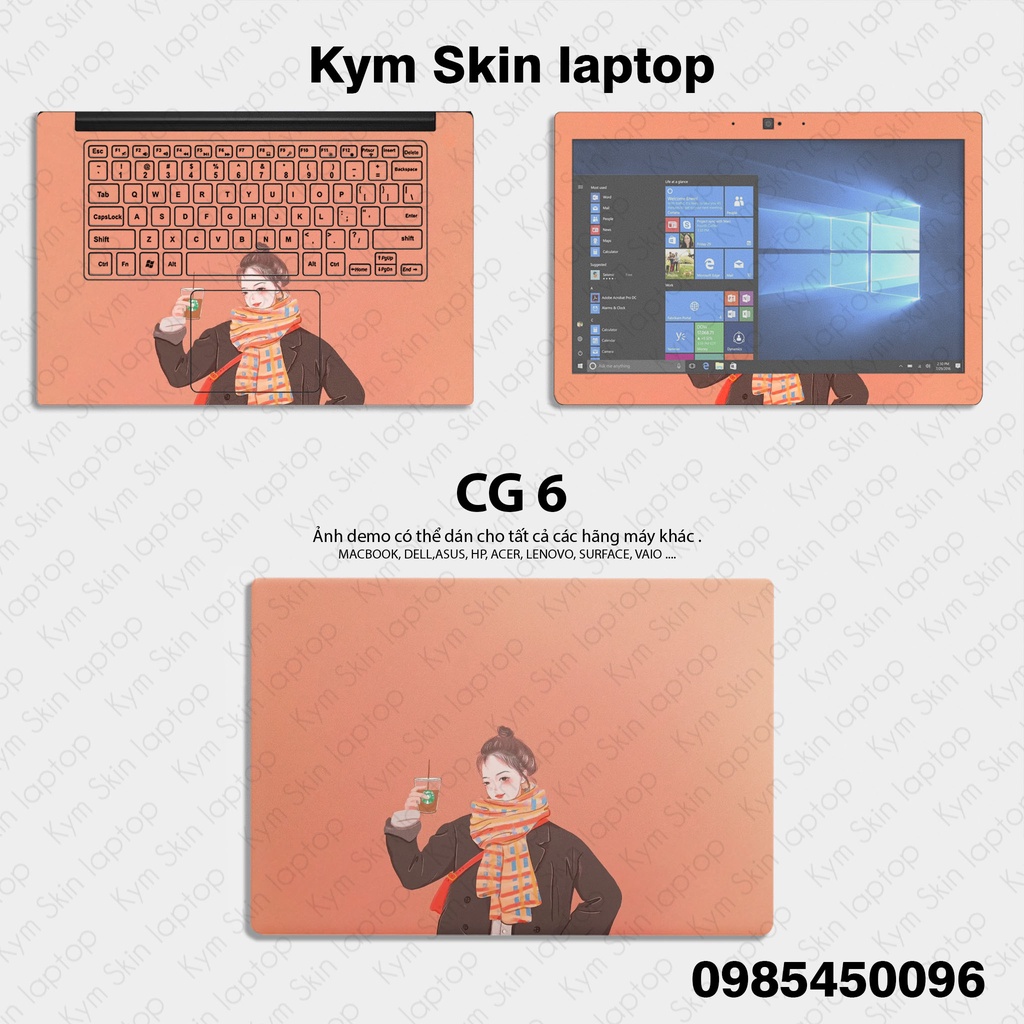 Bộ Skin Dán 3 Mặt Laptop Mẫu AVT Đơn Nữ - Miếng Dán Skin Chống Trầy Xước In Hình - Đã Cắt Sẵn Theo Kích Thước Từng Máy