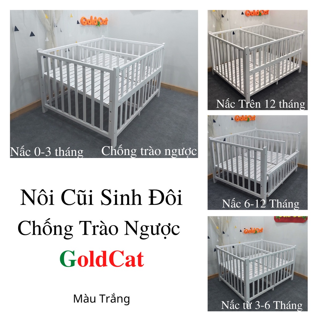 Nôi Cũi Giường Chống Trào Ngược Cho Bé Sinh Đôi GOLDCAT Có Vách Ngăn Chất Liệu Gỗ Quế Tự Nhiên Chống Mối Mọt