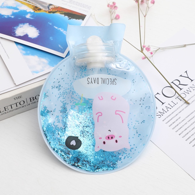 Túi chườm nóng đau bụng kinh hình tròn có nhũ giảm đau giảm sưng chất liệu PVC ftrong suốt kèm hoạt tiết