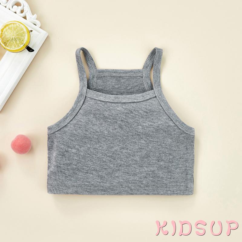 Áo Croptop Dệt Kim Sát Nách Màu Trơn Dễ Thương Cho Bé Gái 7 Tuổi