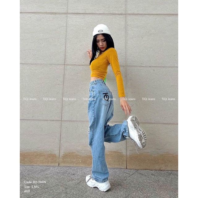 M2479-QUẦN JEAN XANH ỐNG RỘNG RÁCH SIU HOT | BigBuy360 - bigbuy360.vn