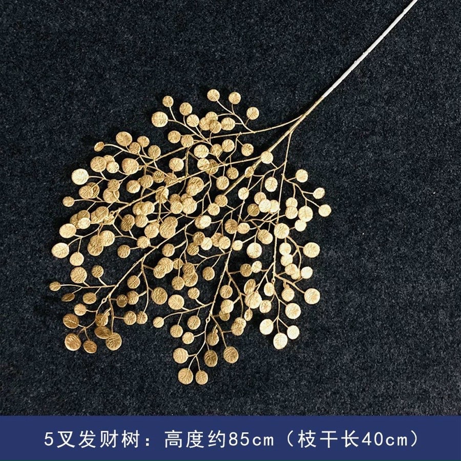 (Bán Buôn Sỉ) Cành lá Hồng Ngân (hút tiền, tài, lộc) 70cm decor mạ vàng