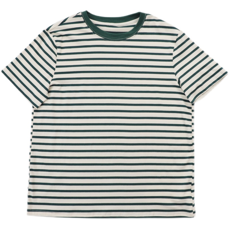 SUXI Áo thun tay ngắn cổ tròn họa tiết kẻ sọc phong cách Hàn Quốc mới thời trang mùa hè dành cho nữ