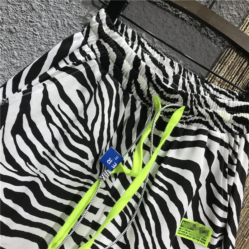 Jiashucheng Quần Short Chữ A Lưng Thun Dáng Rộng Họa Tiết Ngựa Vằn Cá Tính Cho Nữ