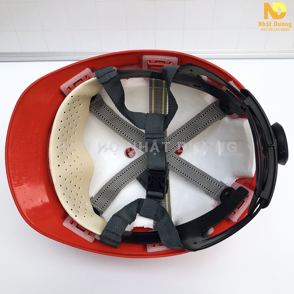 Mũ bảo hộ lao động màu đỏ khóa vặn có lót xốp N08,  Nón bảo hộ lao động Nhật Dương cho giám sát an toàn