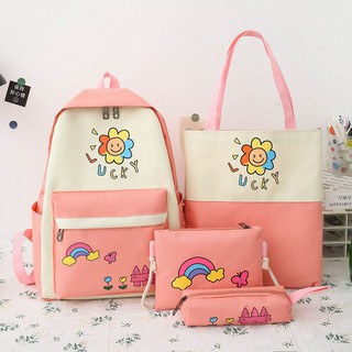 Set 4 món balo, túi, bóp, ví thời trang đi học - lucky