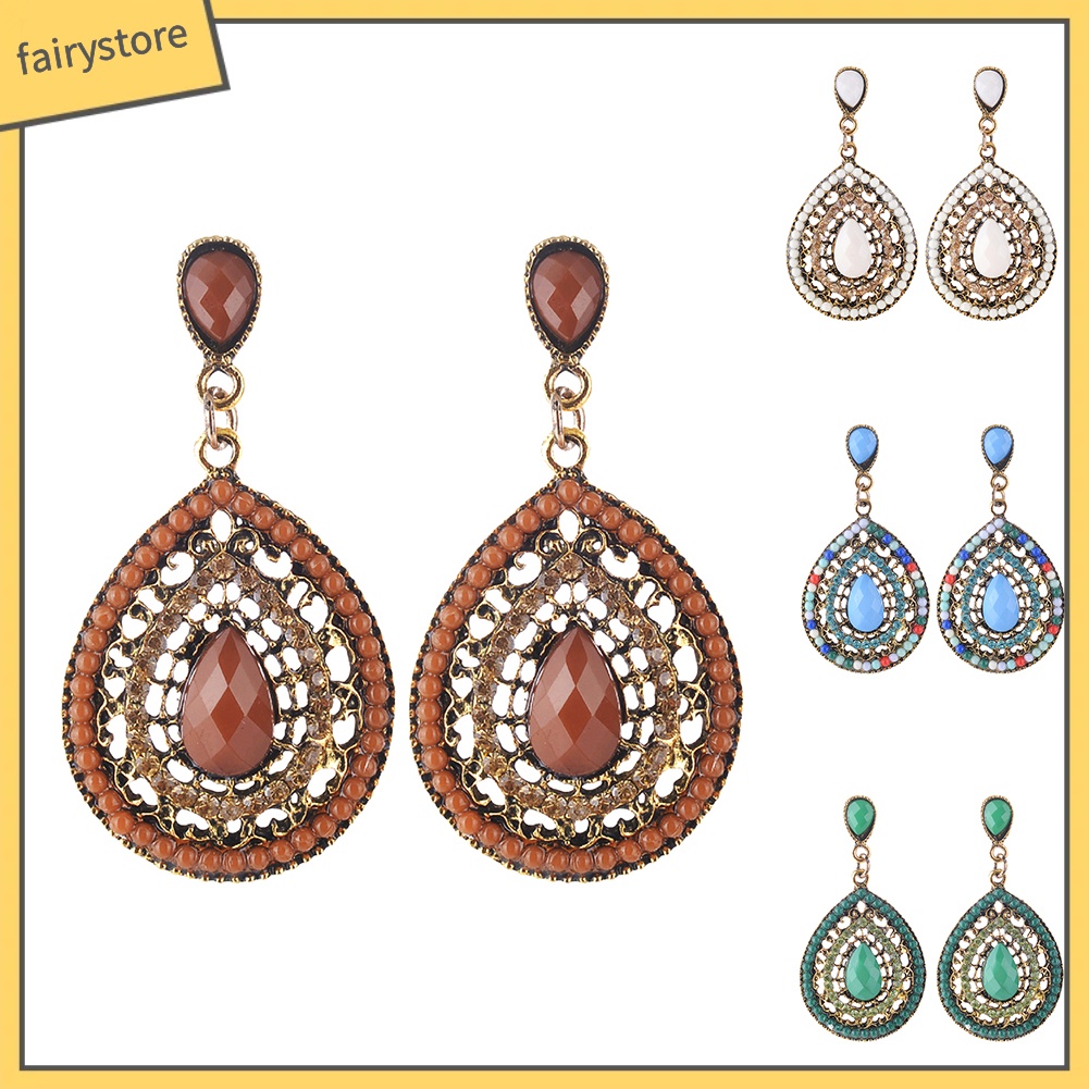 Bông Tai Đính Đá Hình Giọt Nước Phong Cách Bohomian