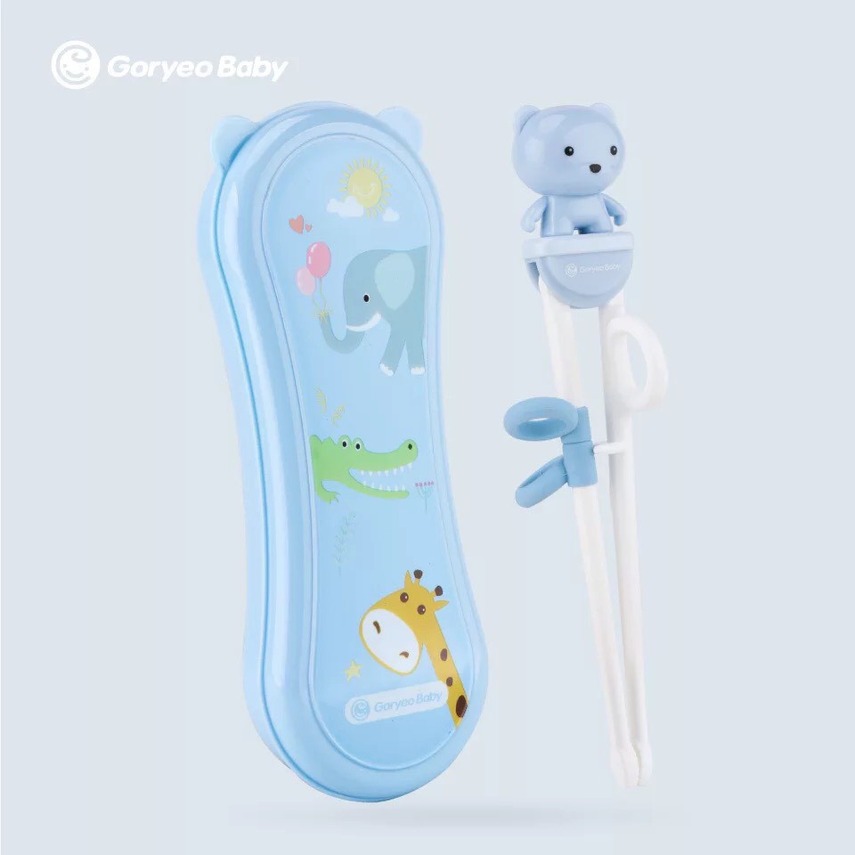 Đũa xỏ ngón tập gắp cho bé Goryeo Baby Hàn Quốc, đũa silicon đầu dẹt tập ăn - Monnie Kids