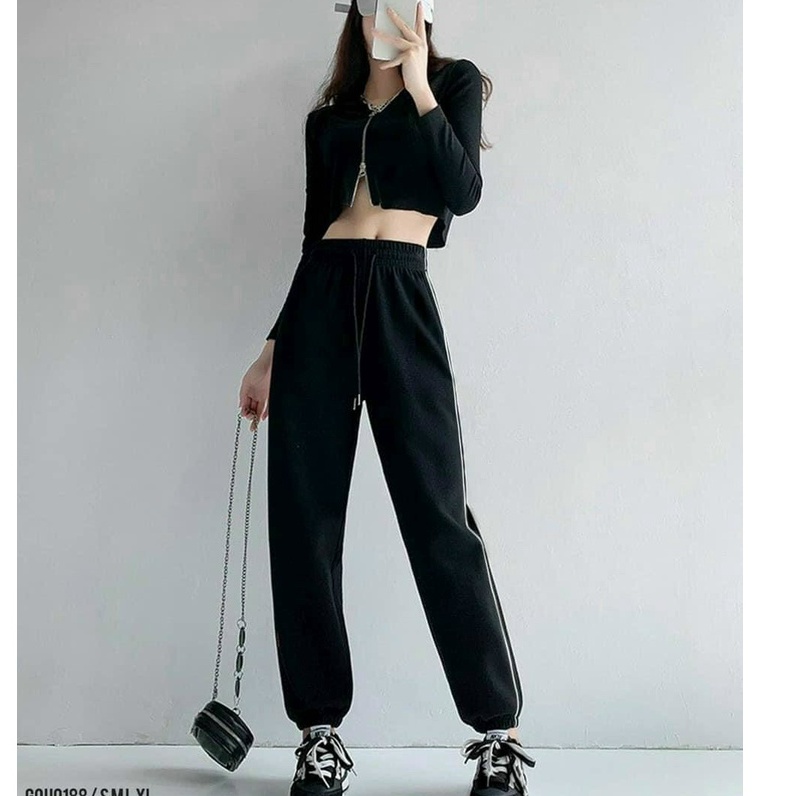 Quần Jogger Nữ viền sọc bo gấu vải tổ ong m606