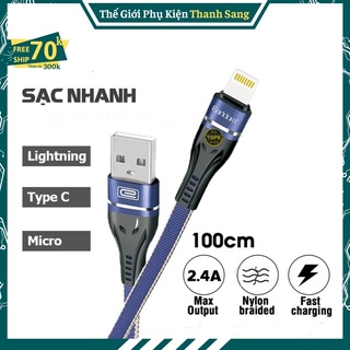 Dây Cáp Sạc Earldom EC-084 | Dây dài 1m Truyền dữ liệu & Sạc nhanh 2.4A | 2 Đầu bọc cao su Chống đứt Chống gãy