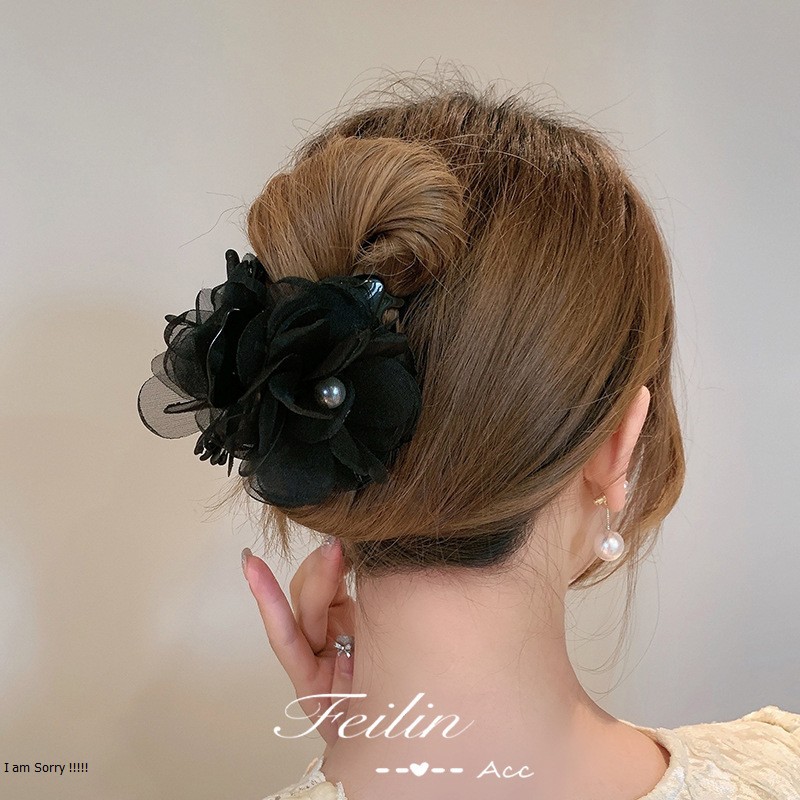 Kẹp tóc càng cua hoa hồng lưới nhụy châu sang chảnh Tiluca KEP35