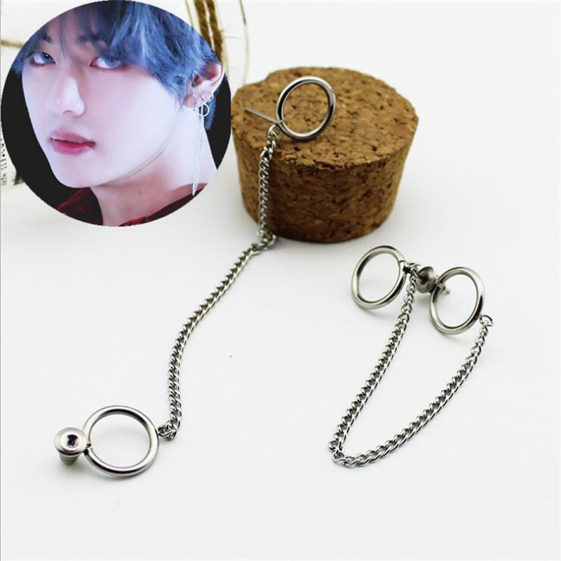 Khuyên đeo tai hình tròn dây dài của V BTS
