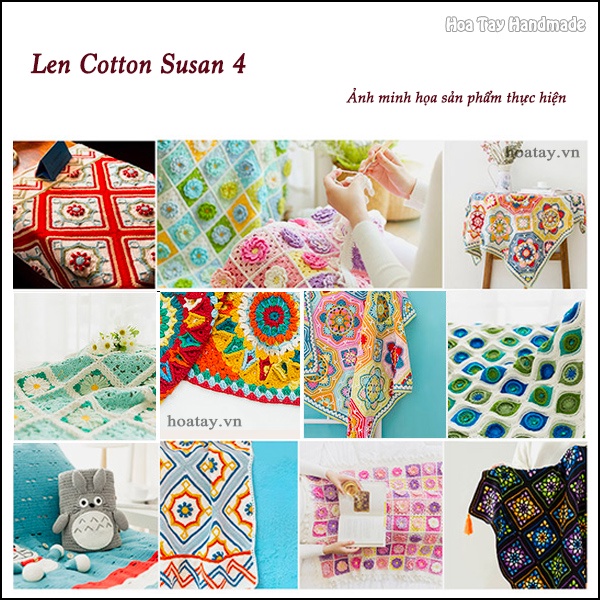 Len sợi Cotton Susan 4 màu loang dùng đan móc thủ công.