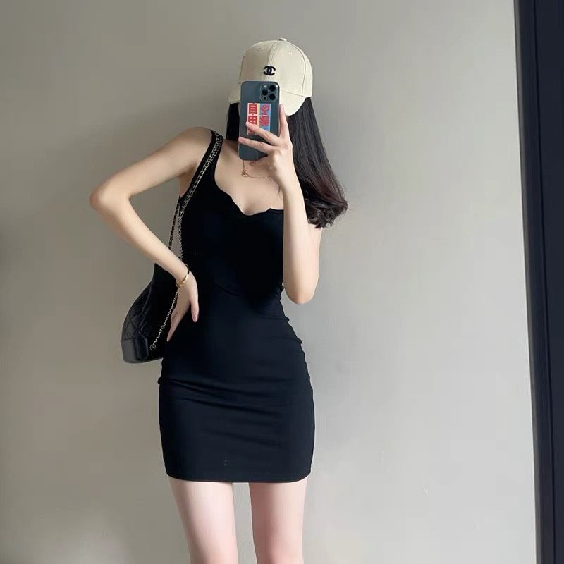 Váy Body Hai Dây Cổ Chữ V Chất Thun Gân Cực Đẹp Form Sexy Hàn Quốc