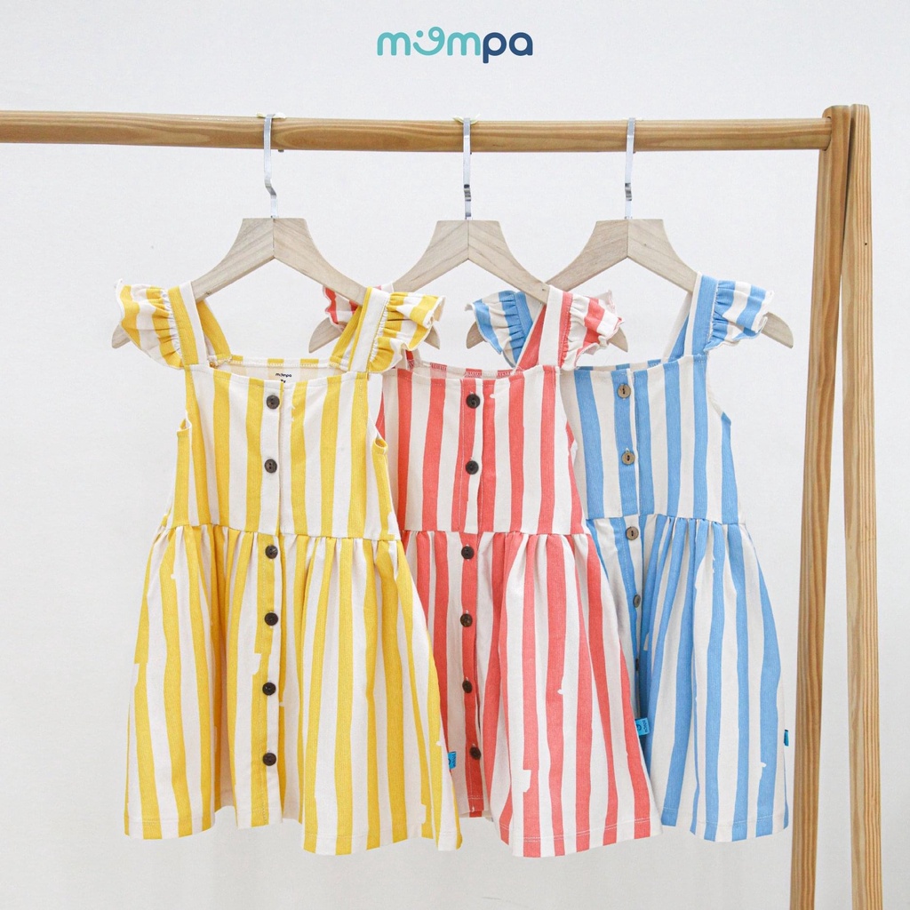 Váy Mompa cao cấp mềm mịn thoáng mát đáng yêu 2 cúc vai và cúc giữa kẻ sọc cho bé gái MP616 MP617