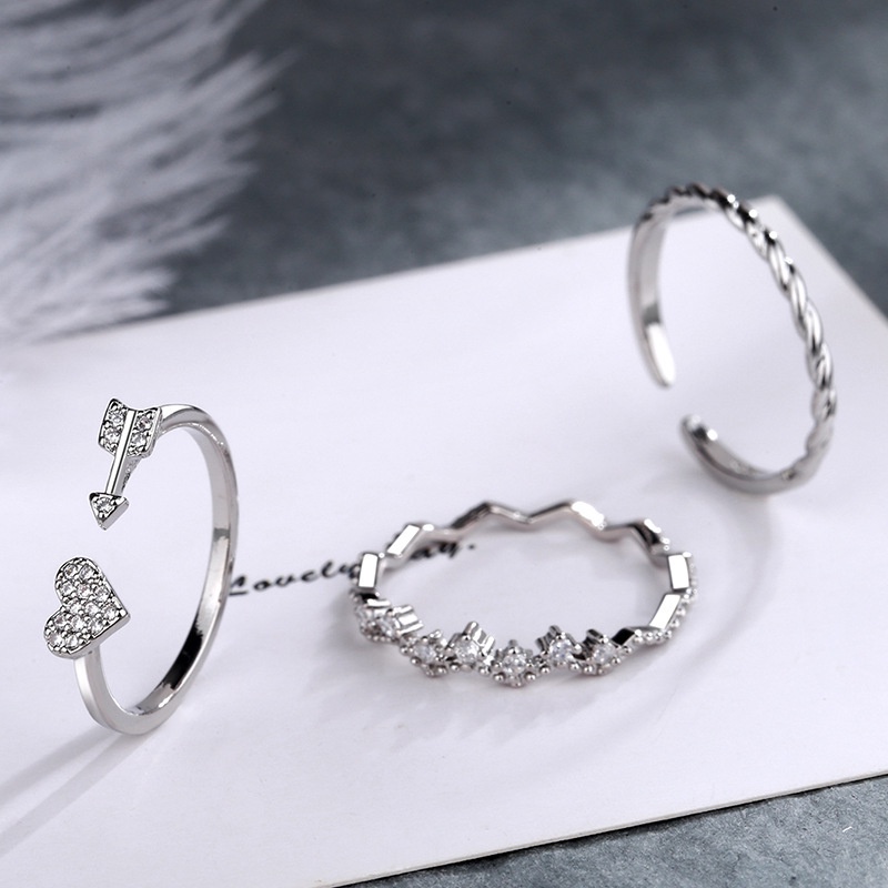 AJEWELRY Hot Sale Korean Geometric Arrow Love Diamond Opening Adjustable Ring Girls Exquisite Ins Trend Wave Twist Zircon Ring Women Fashion Jewelry Accessories Gift