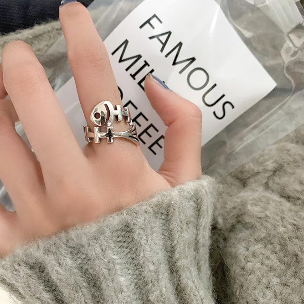NIUYOU Nhẫn Đan Len Hình Xương Cá Có Thể Điều Chỉnh
