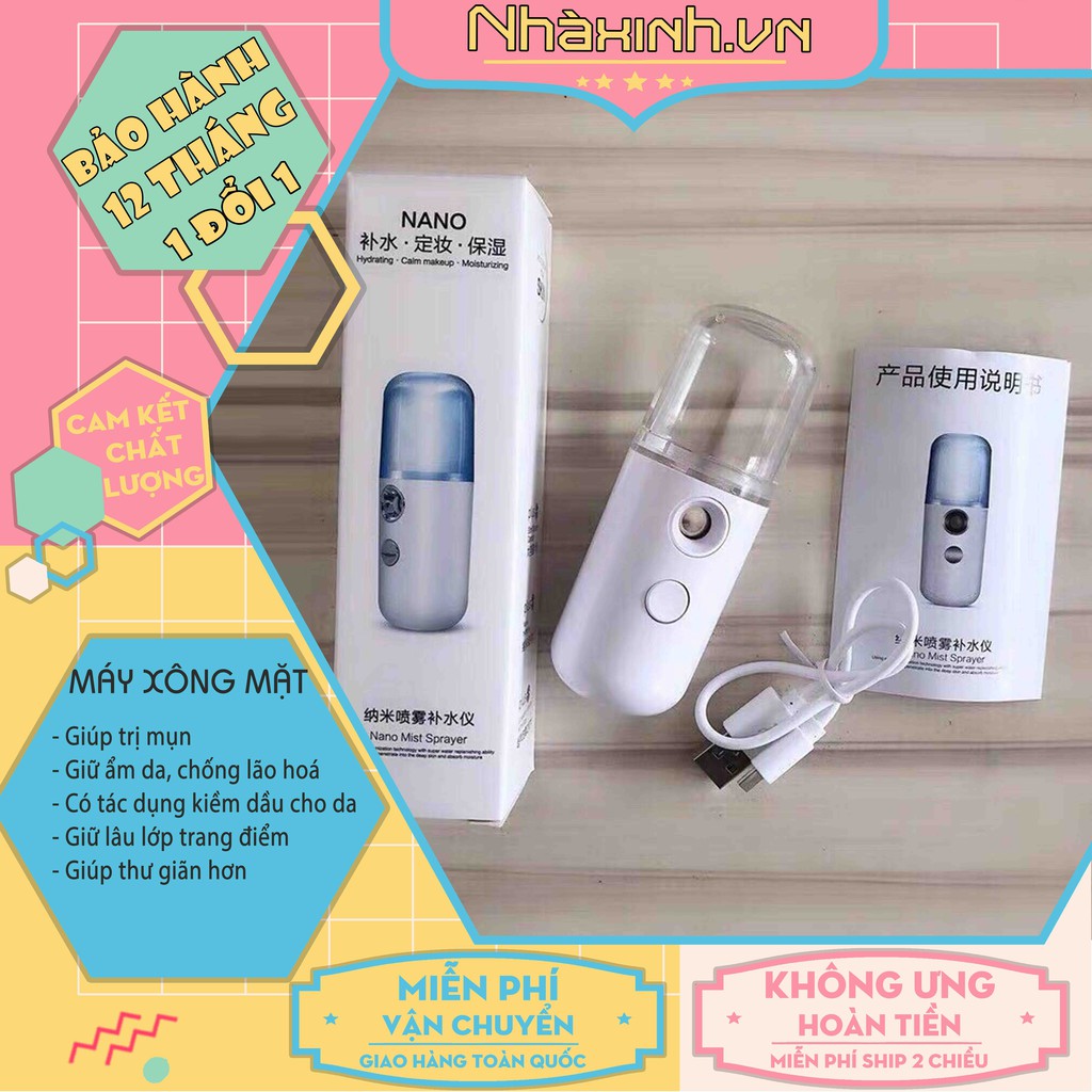 [Hàng Loại 1] Máy xông mặt xịt khoáng Nano tích điện, máy xông mặt nano phun sương  tích điện mini 30ml