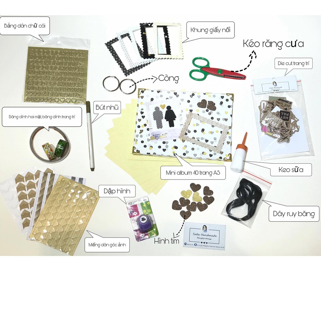 Combo set nguyên liệu đấy đủ làm Scrapbook