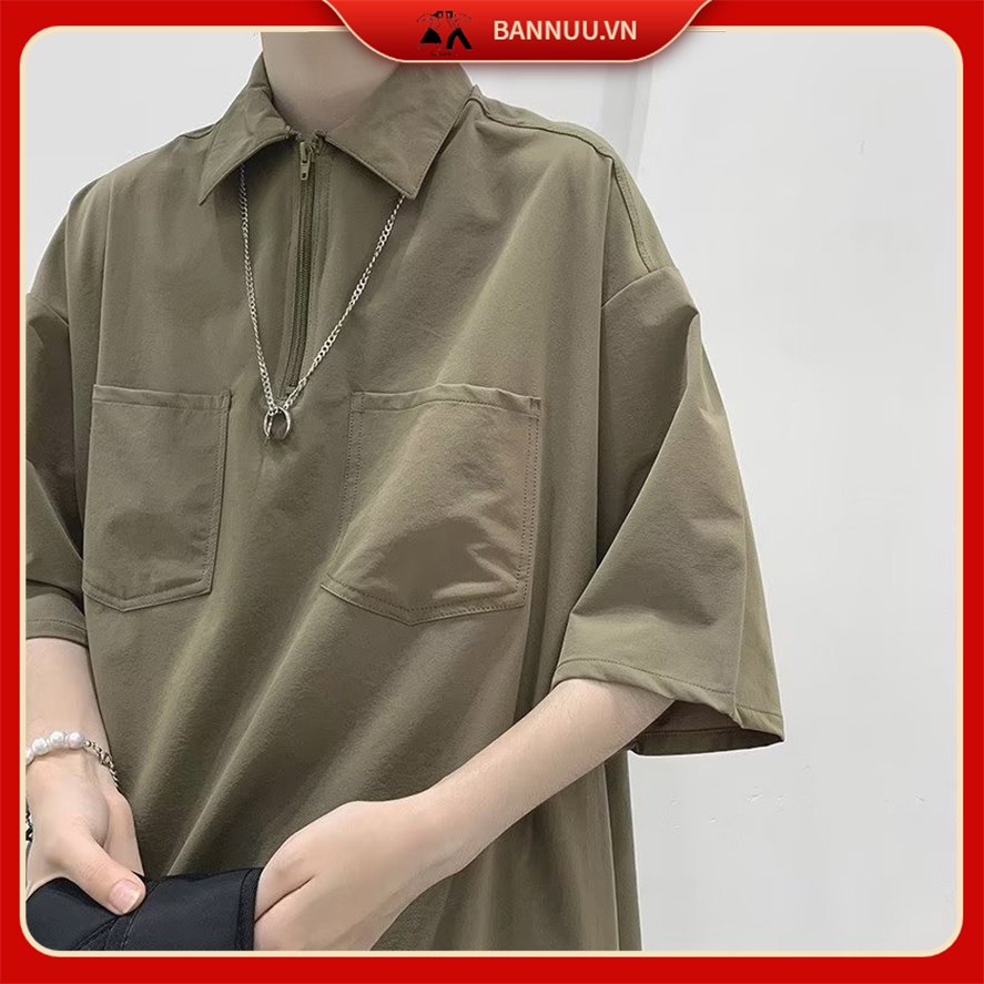 Áo Thun Polo Có Dây Kéo áo polo nam Dáng Rộng Thiết Kế áo thun có cổ Đơn Giản Thời Trang áo phông nam có cổ Hàn Quốc áo phông polo nam