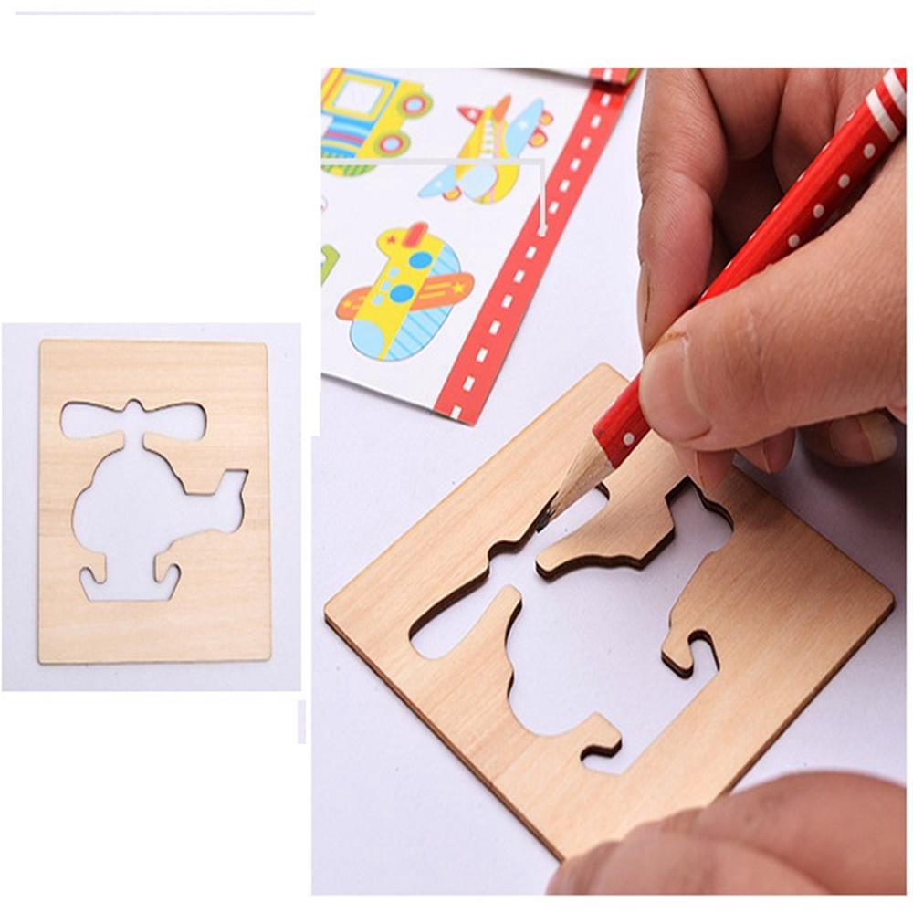 Đồ chơi giáo dục tập tô màu Bộ Khuôn hình gỗ an toàn cho bé tập vẽ gồm 48 chi tiết hoạt hình + Bút màu + Bút chì.