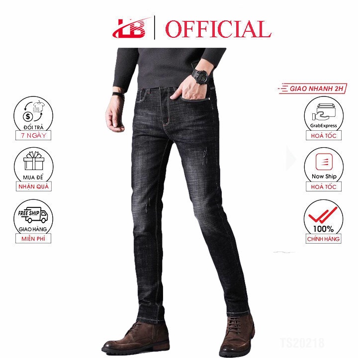 Quần dài jean nam basic LB, jean co giãn cắt rách gối,size 28-34, QJSH1991 - HÀNG MỚI VỀ