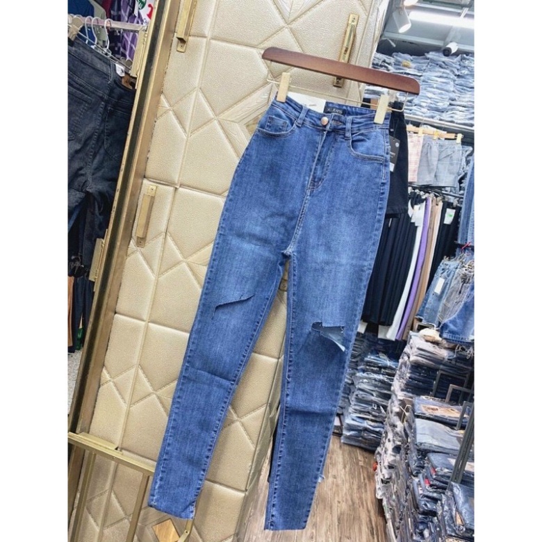 Quần jeans RÁCH GỢN SÓNG lưng siêu cao