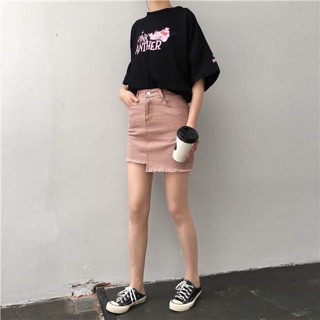 Chân váy demin hồng đất
