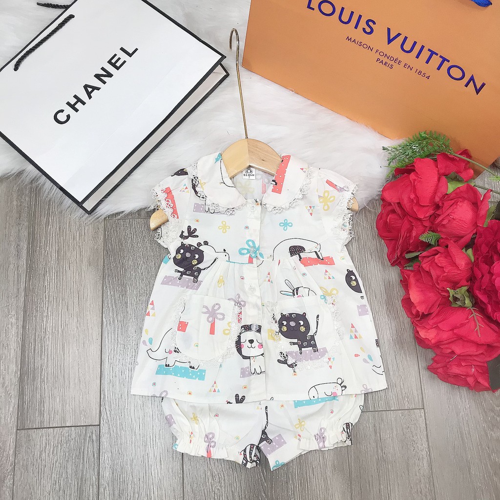 Bộ pijama viền ren siêu xinh cho bé gái - BPBR