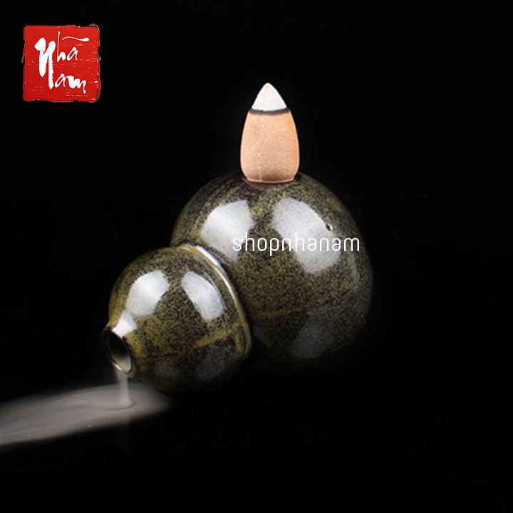 Thác khói trầm hương hồ lô tặng kèm nụ trầm chóp thơm cao cấp đồ gốm sứ tráng men