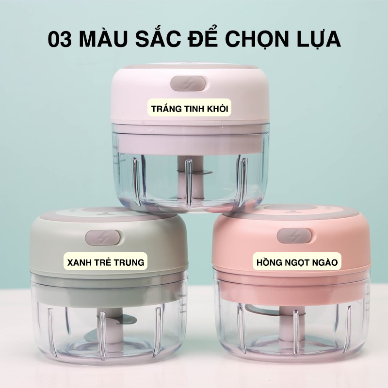 Máy Xay Mini cầm tay đa năng, nhỏ gọn, tiện lợi, xay hành tỏi ớt, rau củ quả, xay thịt ăn dặm cho bé - Hàng chính hãng