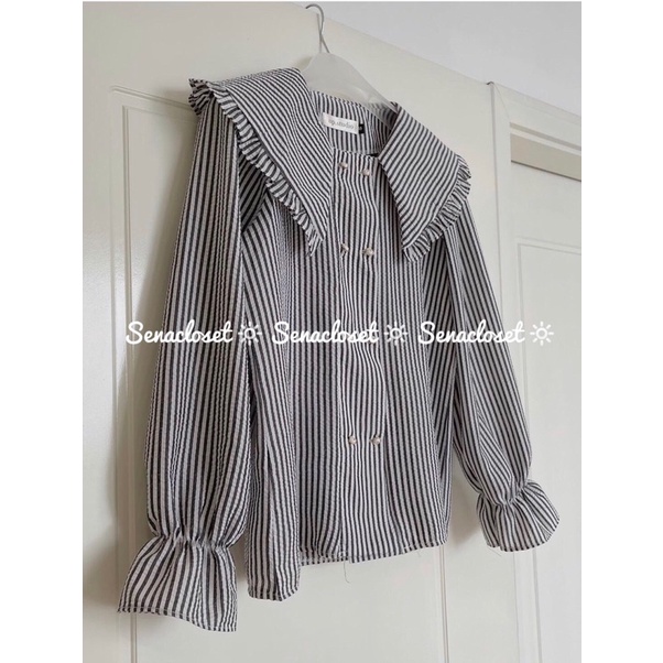 Áo sơmi xốp cổ bèo tay bo dễ thương (Ảnh thật)