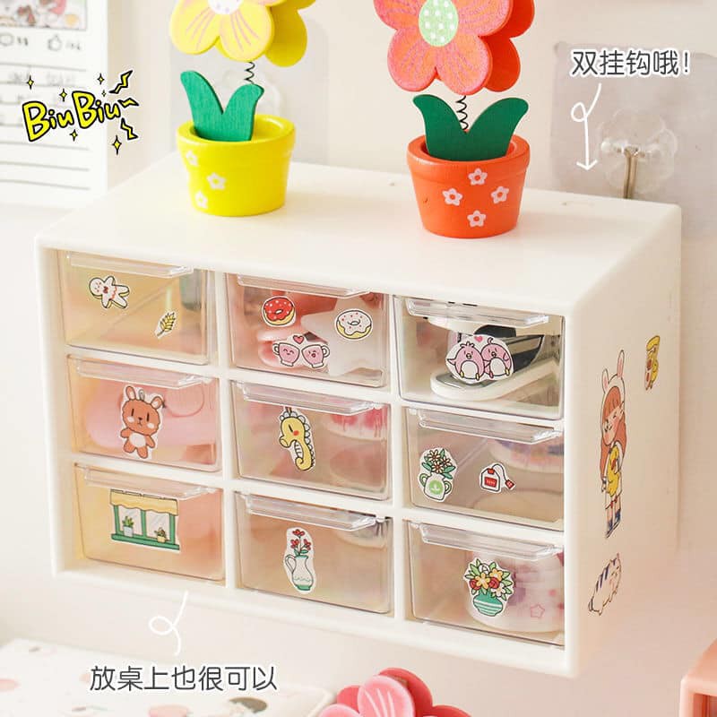 Tủ mini 9 ngăn đựng mỹ phẩm trang trí bàn học decor siêu đẹp, tặng 1 sticker kute kèm.